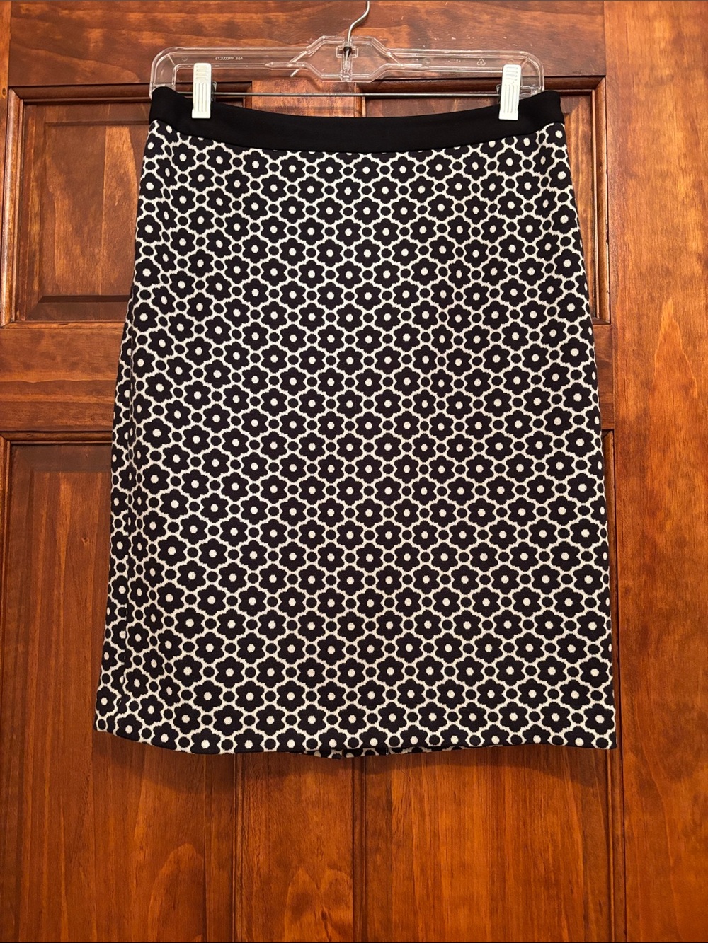Talbots Black and White Floral-Print Pencil Skirt